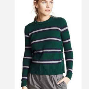 Autumn cashmere green navy and gray striped sweater